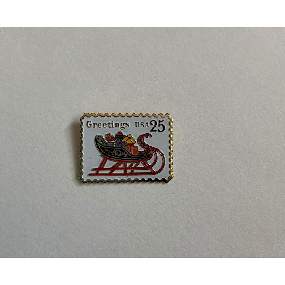 USPS Postage Stamp Lapel Pin Santa Sleigh Christmas Holiday Stamp Brooch Pinback